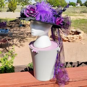 GROOVY GLAM Handmade Goth Halloween Victorian Veil Wool Bowler Witch Hat